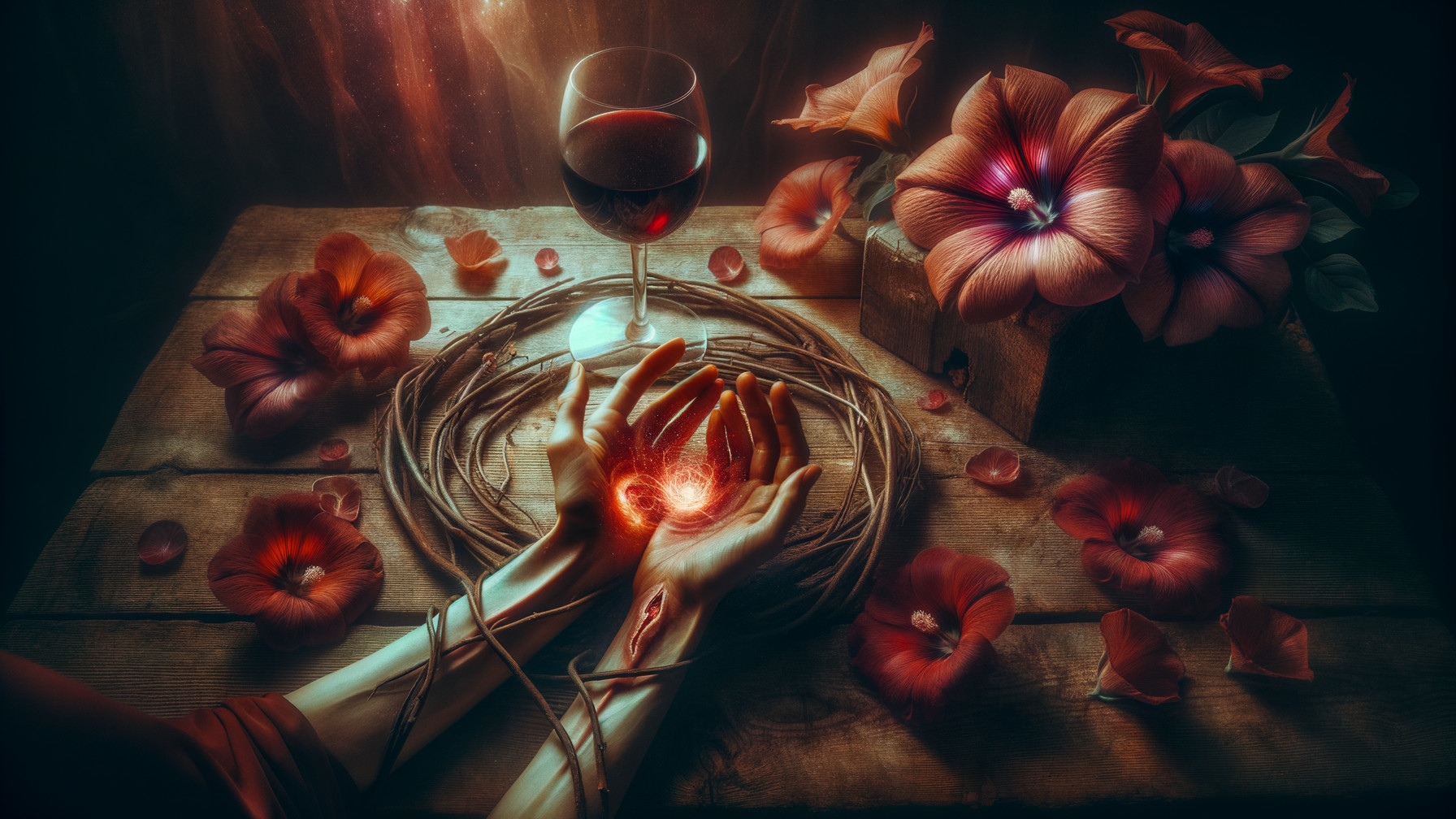 Mystical Hands with Vines and Glowing Orb Scene