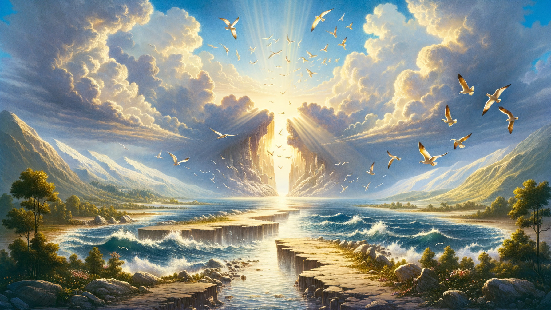 Serene Landscape with Water and Majestic Mountains
