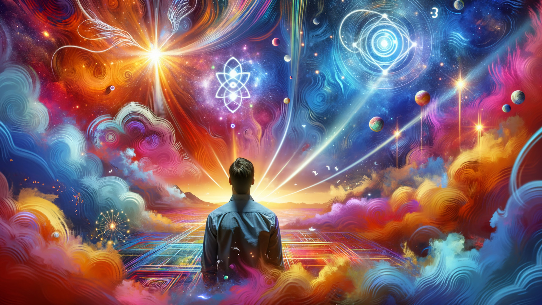 Cosmic Landscape with Figure and Celestial Elements