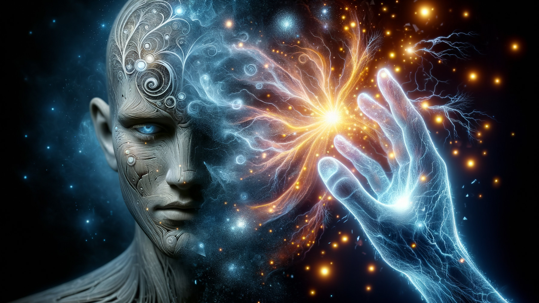Abstract Human Figure with Cosmic Background Elements