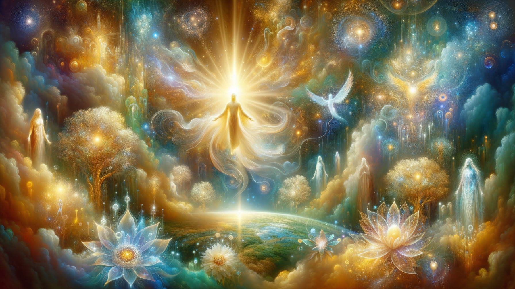 Mystical Scene of Enlightenment with Ethereal Elements