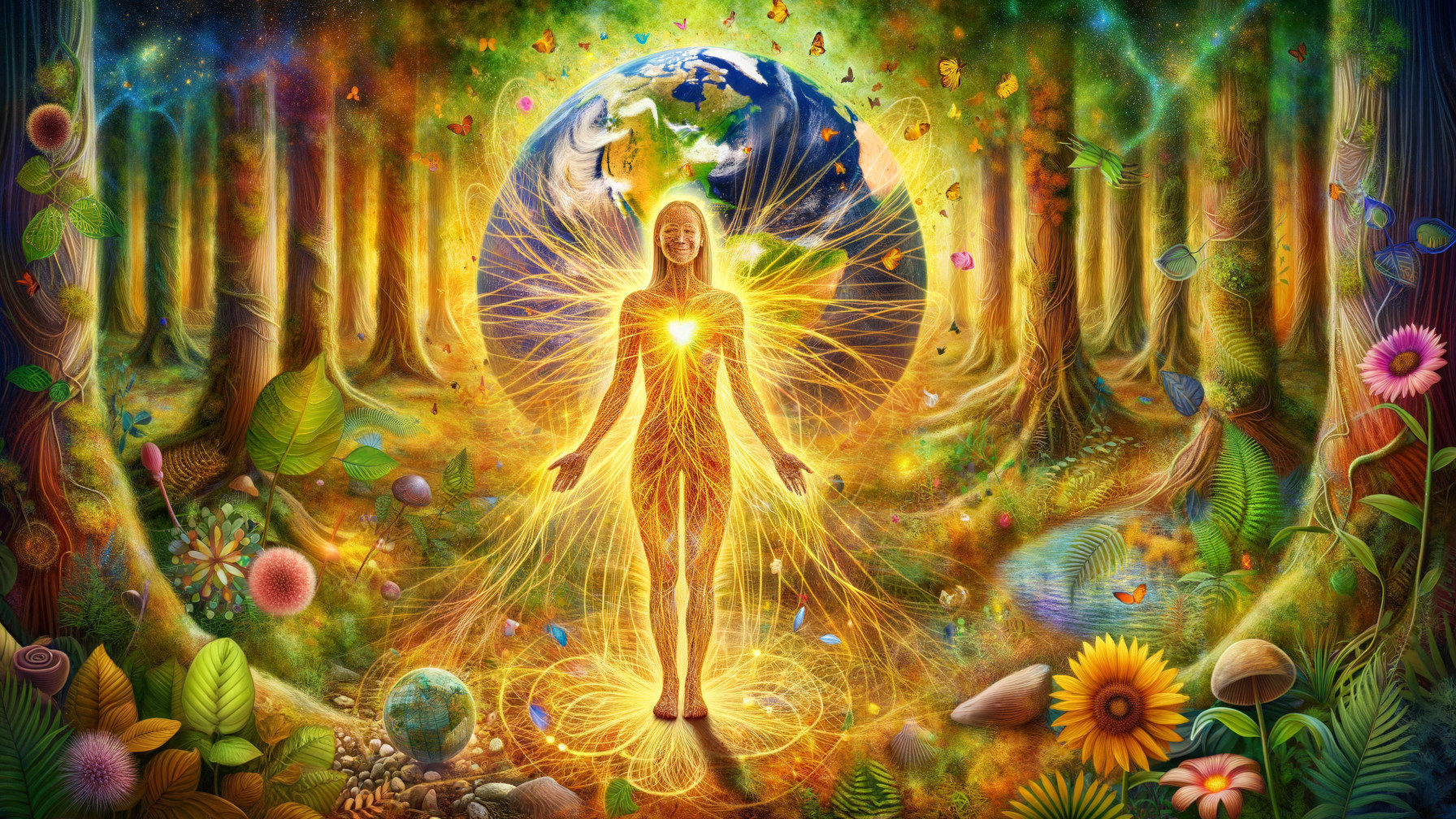 Vibrant Scene of Person in Lush Colorful Forest
