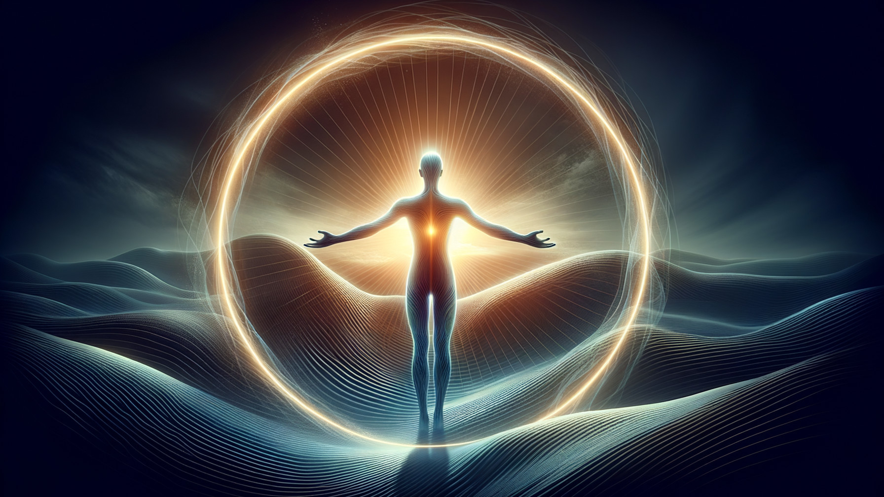 Ethereal Figure in a Vibrant, Luminous Landscape