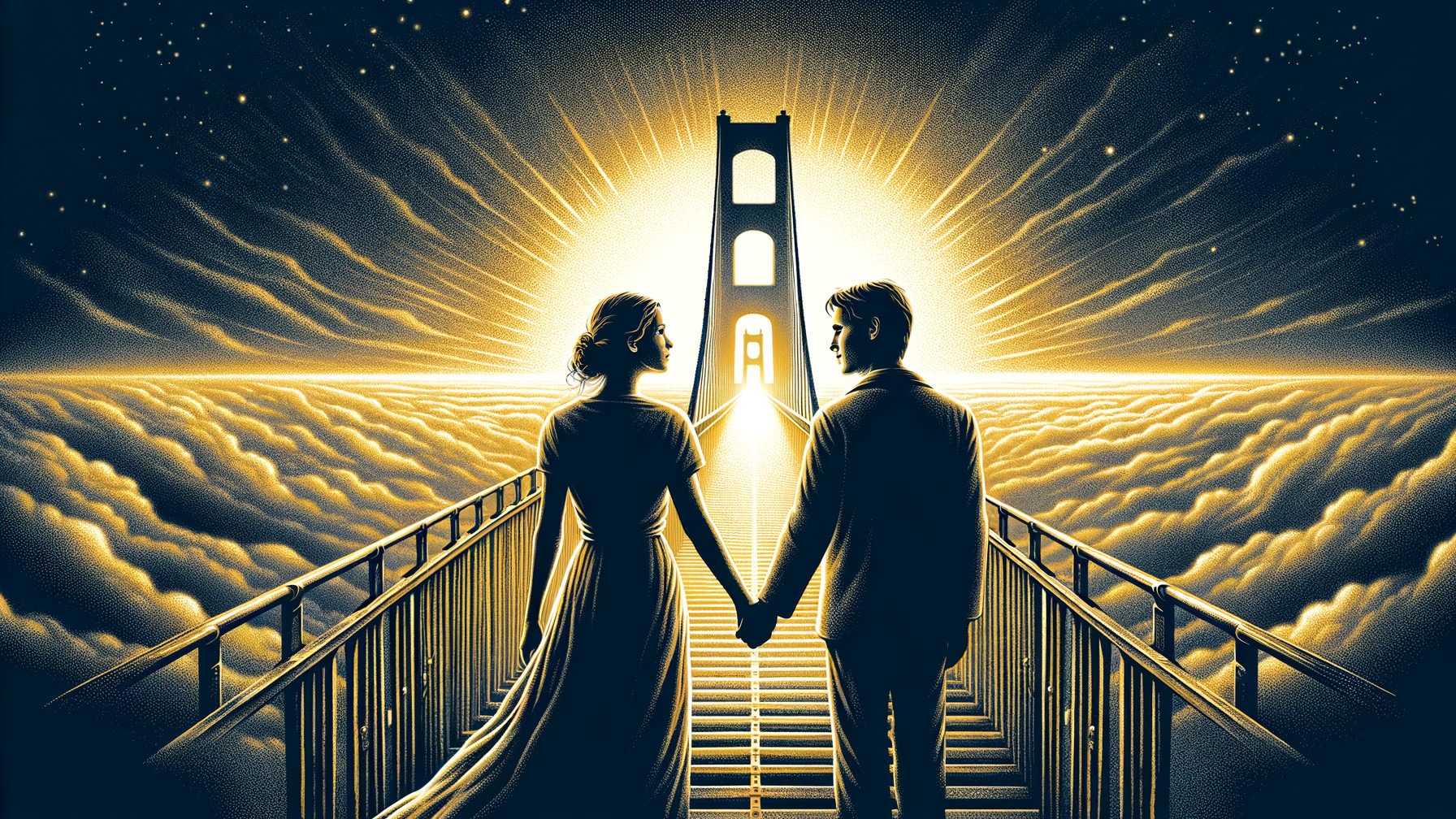 Couple on Bridge at Sunset with Golden Gate Background