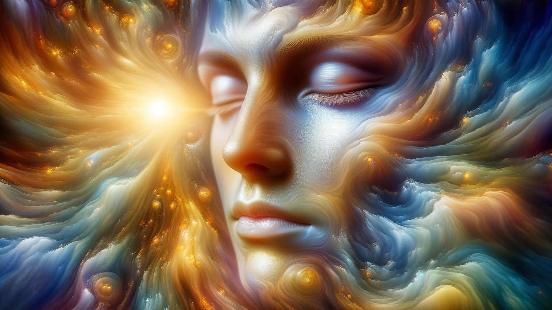 Surreal Face Surrounded by Colorful Cosmic Clouds