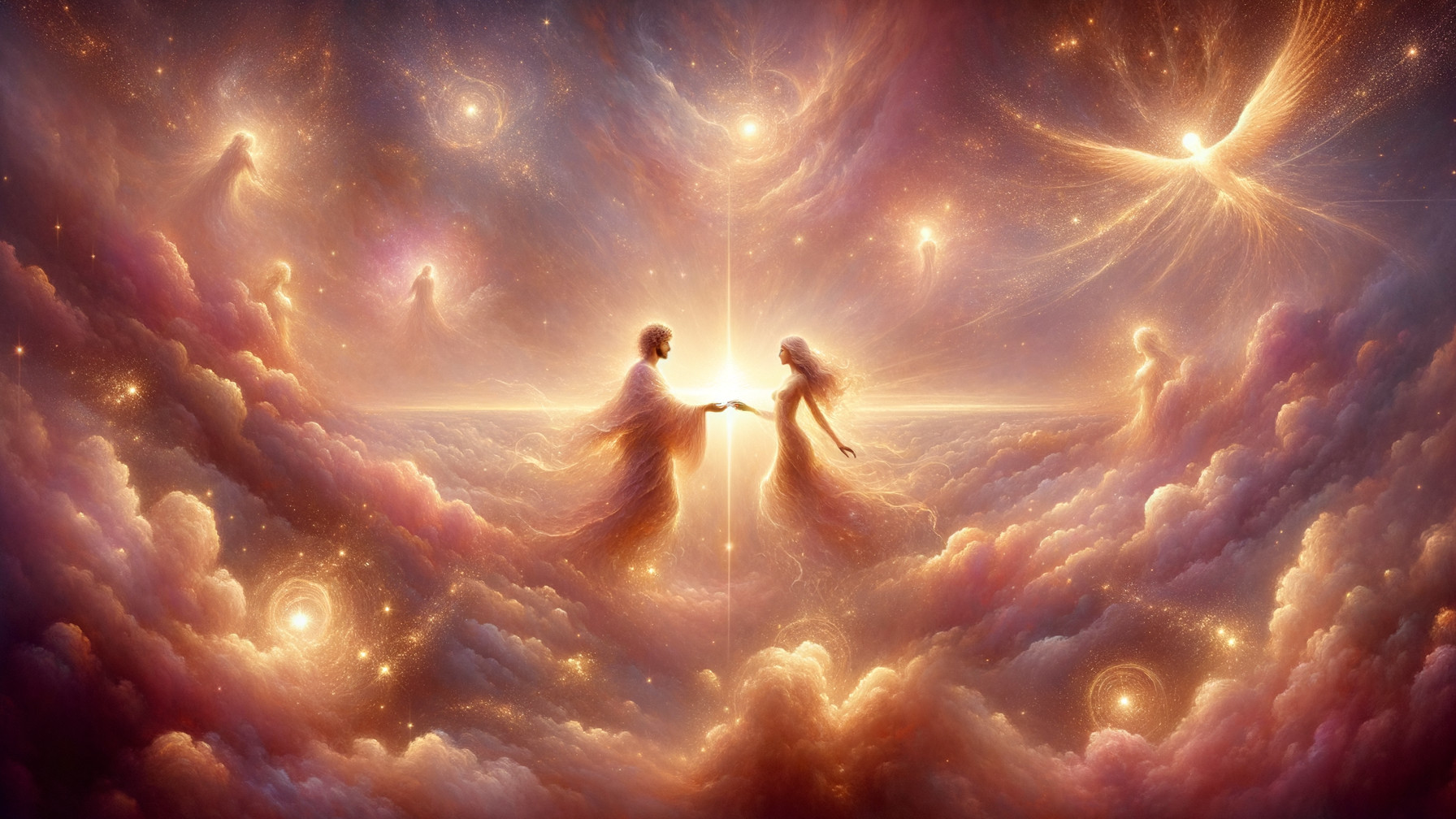 Celestial Scene with Ethereal Figures in Dreamlike Light