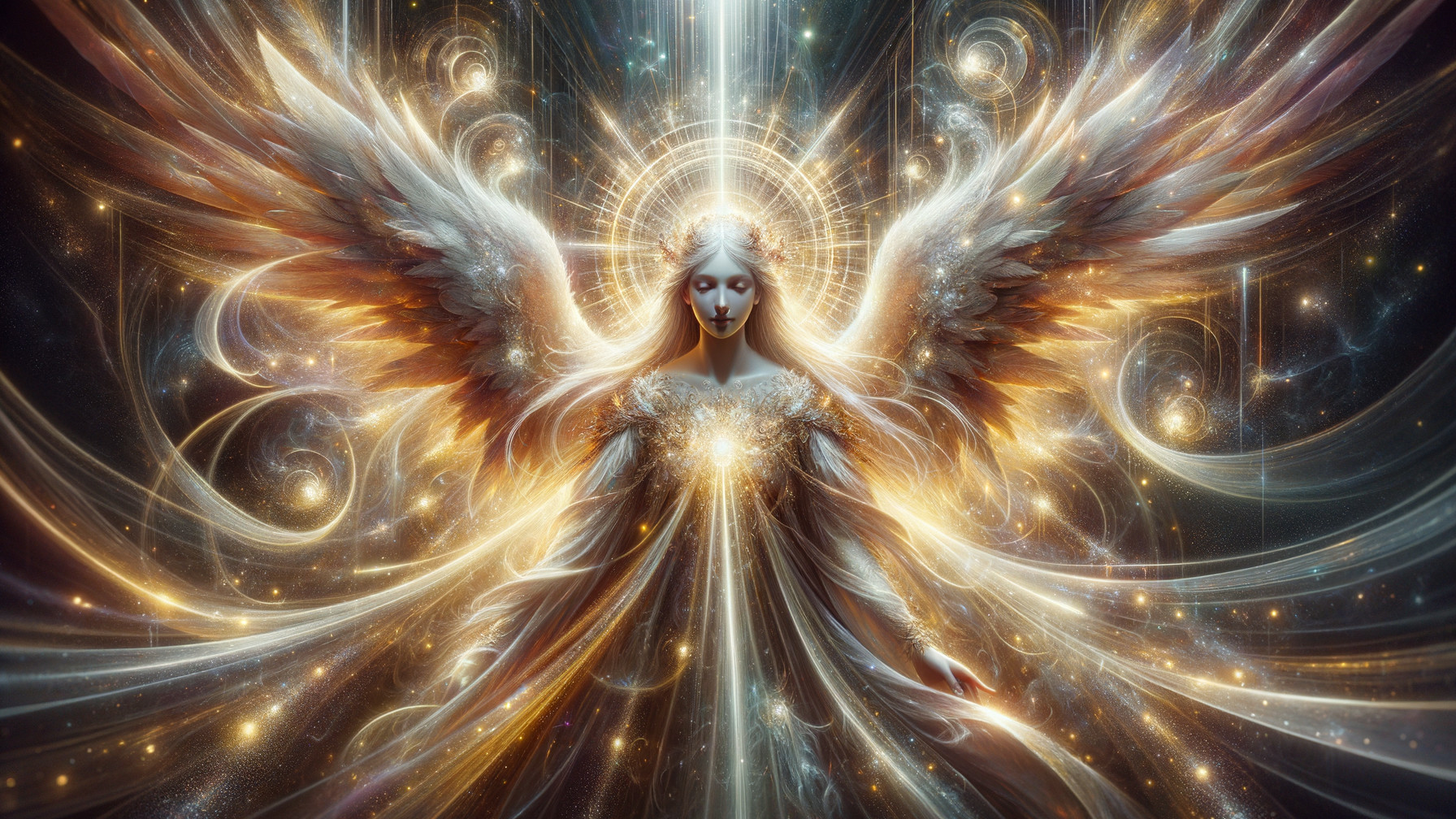 Celestial Figure with Majestic Wings and Ethereal Light