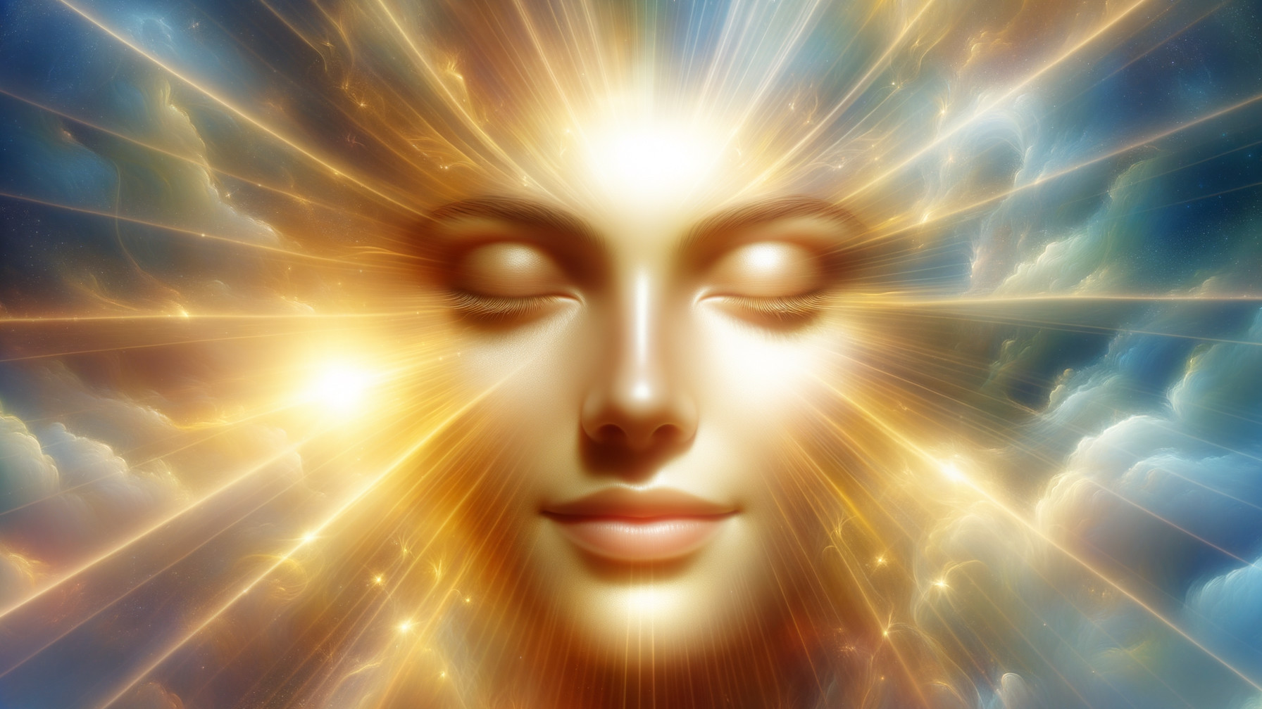 Ethereal Face Surrounded by Light and Vibrant Colors