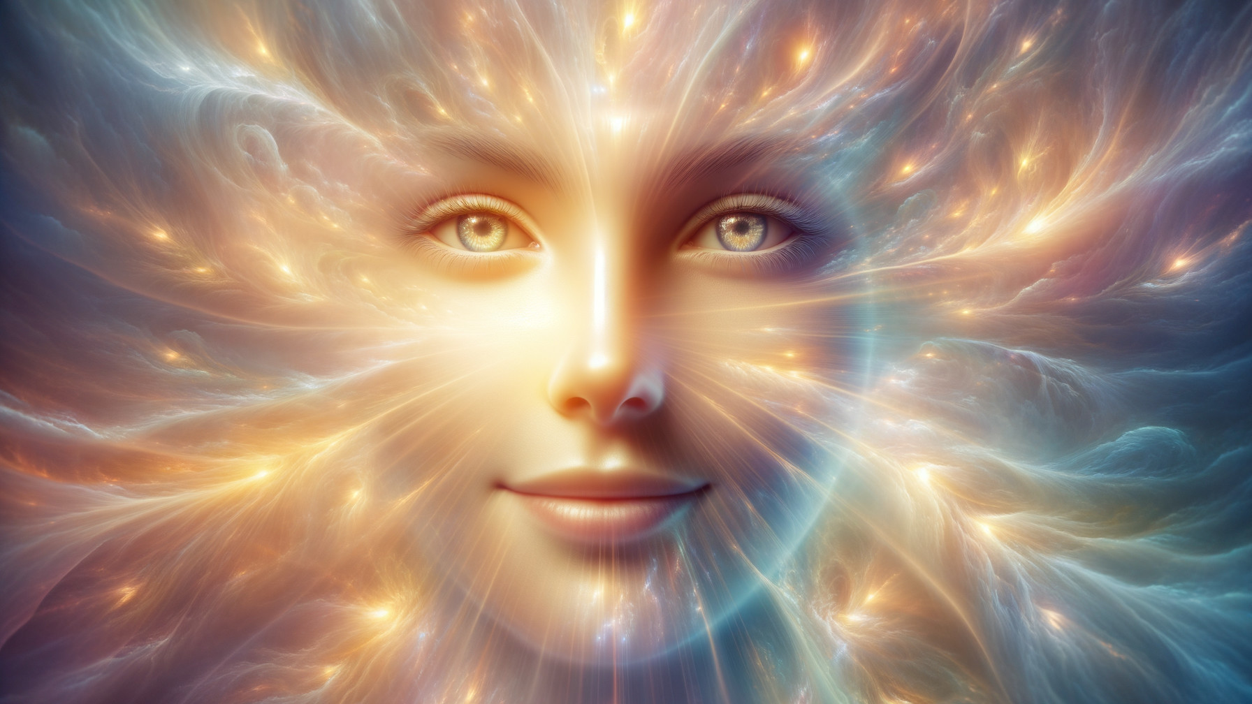 Cosmic Face Surrounded by Ethereal Light and Color