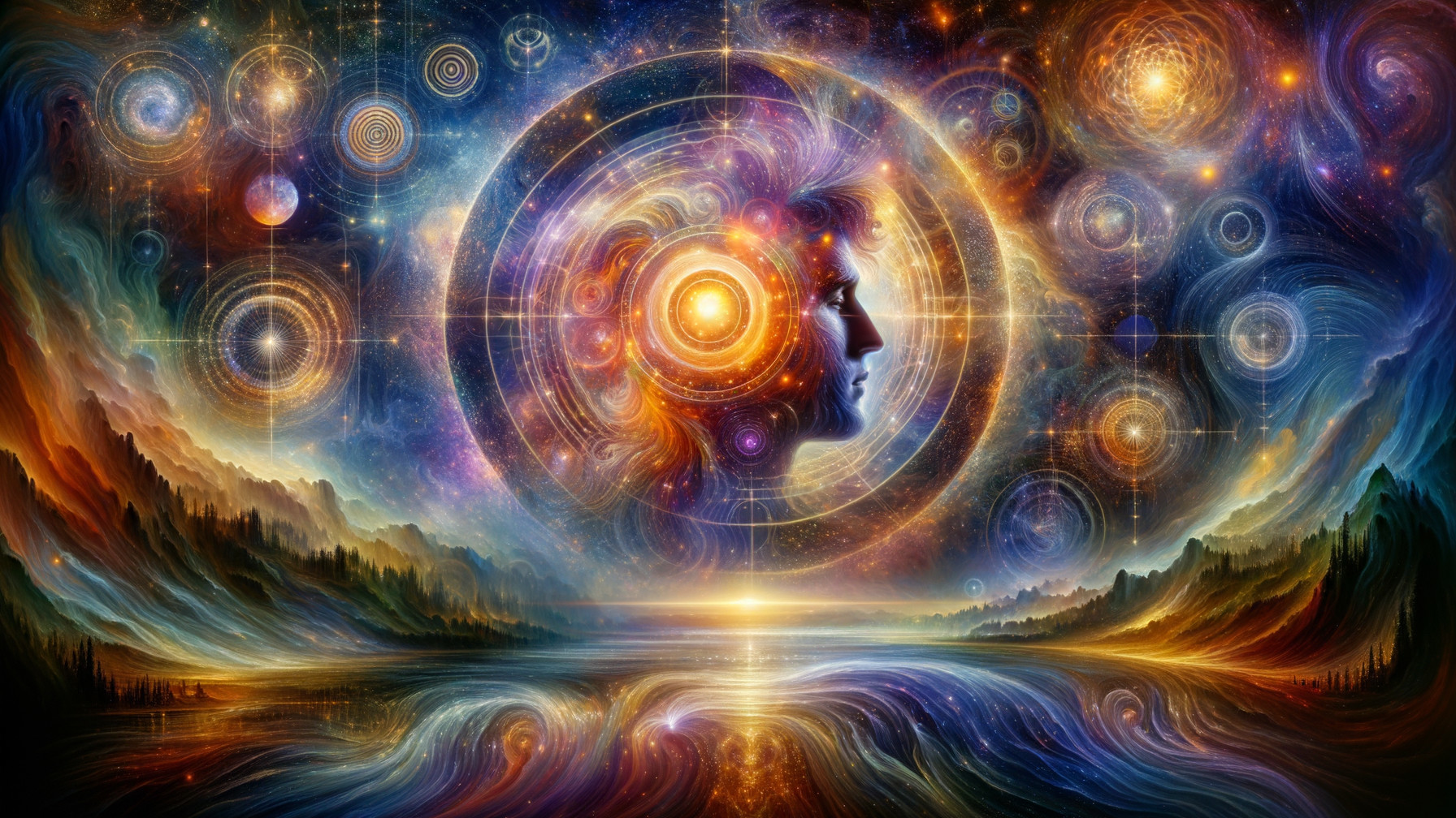 Cosmic Landscape with Human Silhouette and Stars