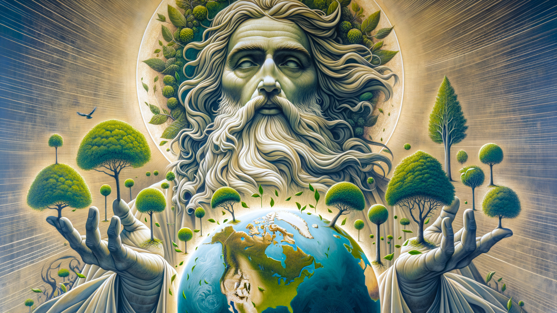 Ethereal Nature Deity Surrounded by Lush Greenery