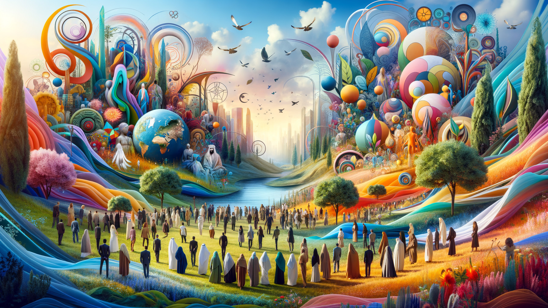 Vibrant Landscape with Colorful Swirls and Trees