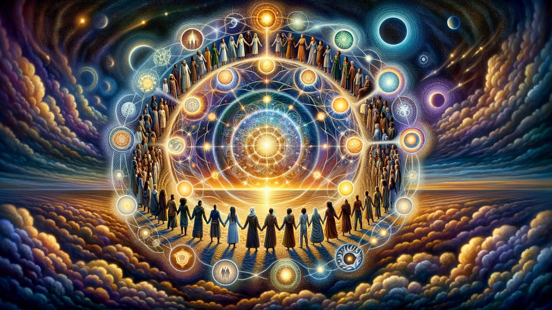 Cosmic Scene with Celestial Symbols and Unity Theme