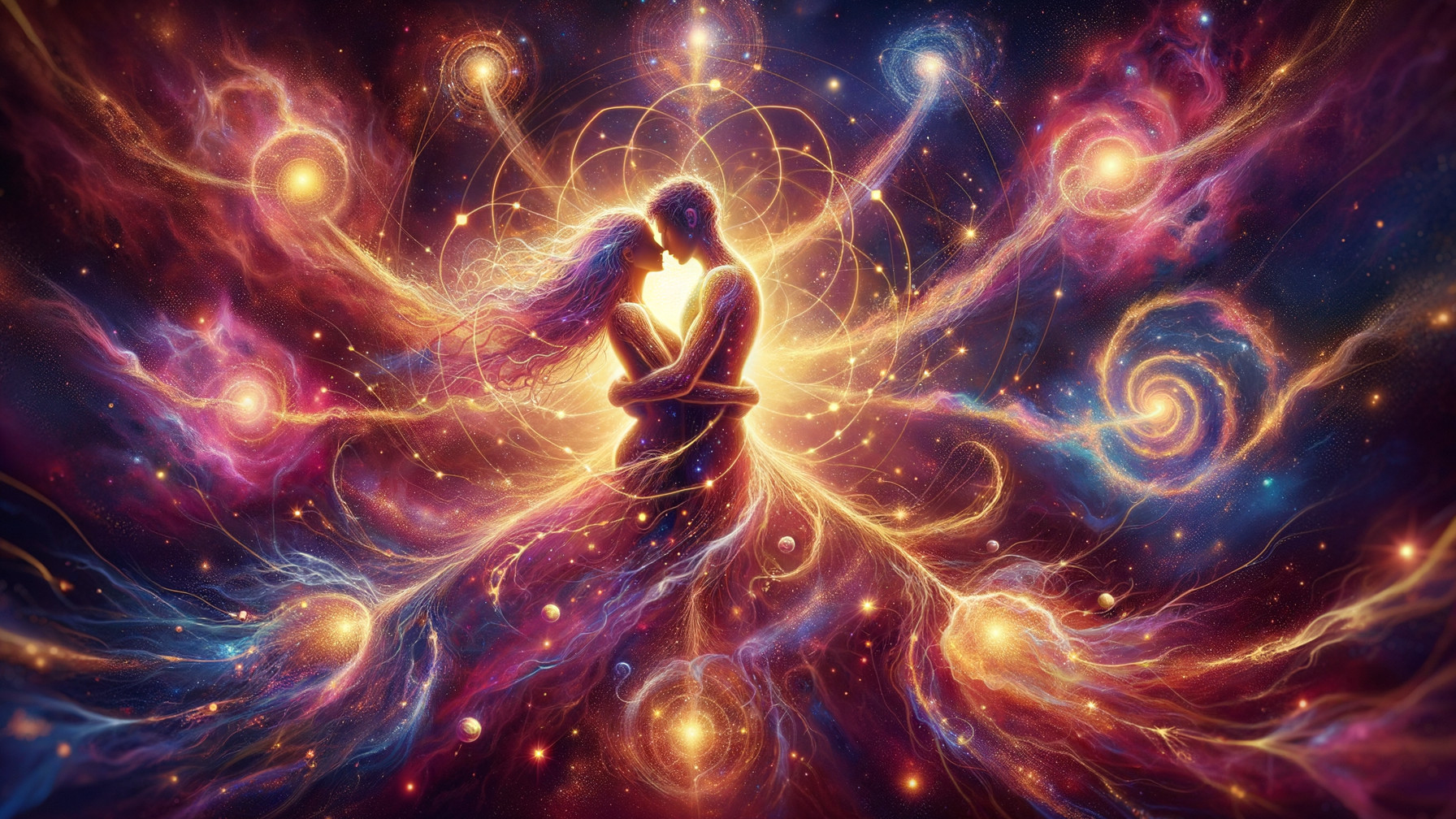 Lovers Embracing in a Cosmic Galaxy Scene