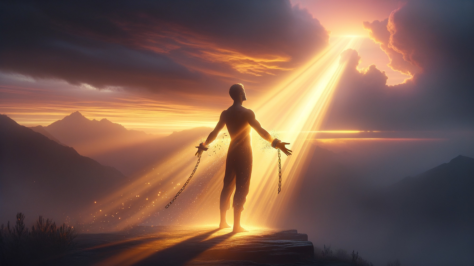 Solitary Figure on Mountain Symbolizes Liberation and Hope