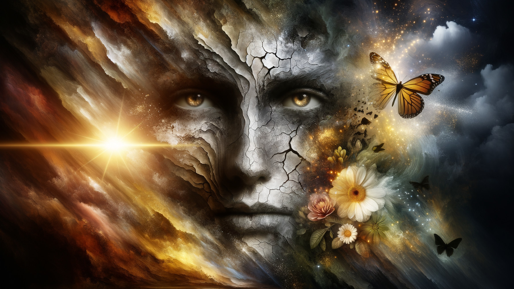 Surreal Fractured Face with Nature Elements