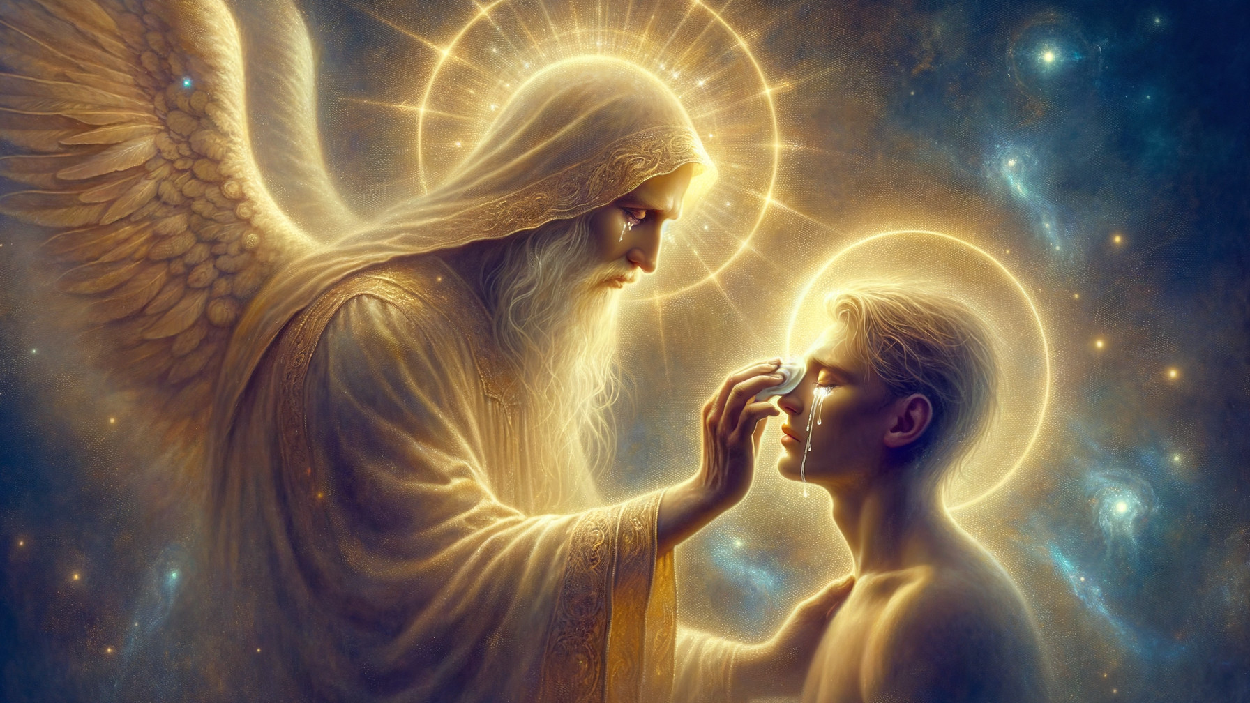 Celestial Scene with Ethereal Figure and Young Man