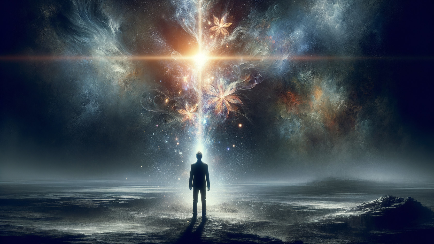 Solitary Figure in a Colorful Cosmic Landscape