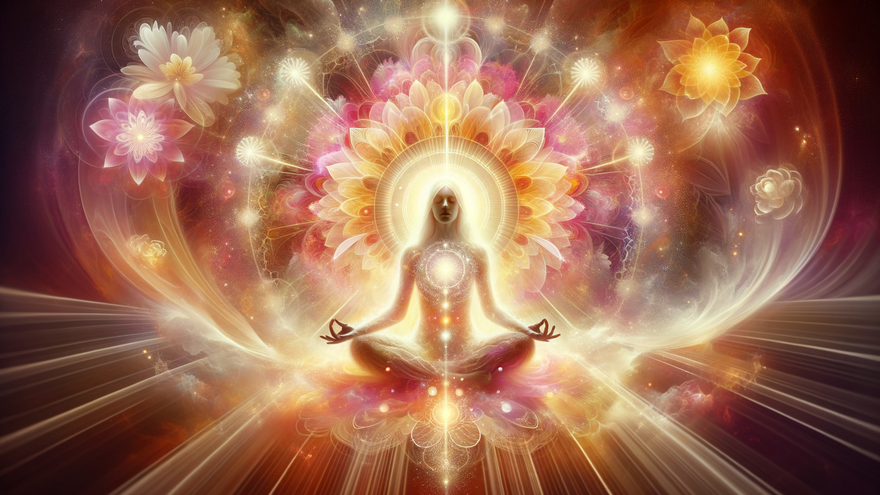 Meditating Figure in a Cosmic Flower Setting