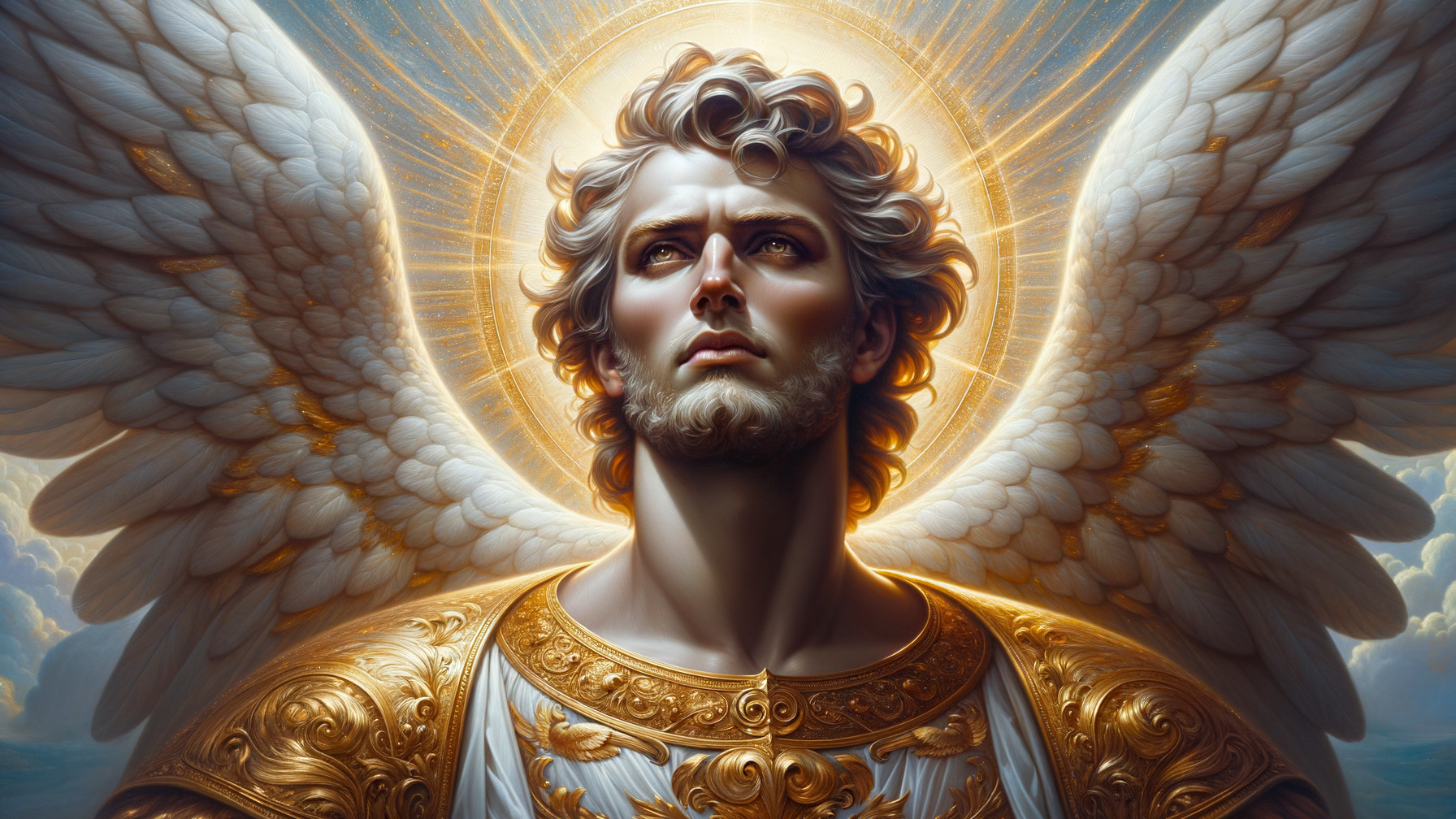 Majestic Angel with White Wings and Golden Light