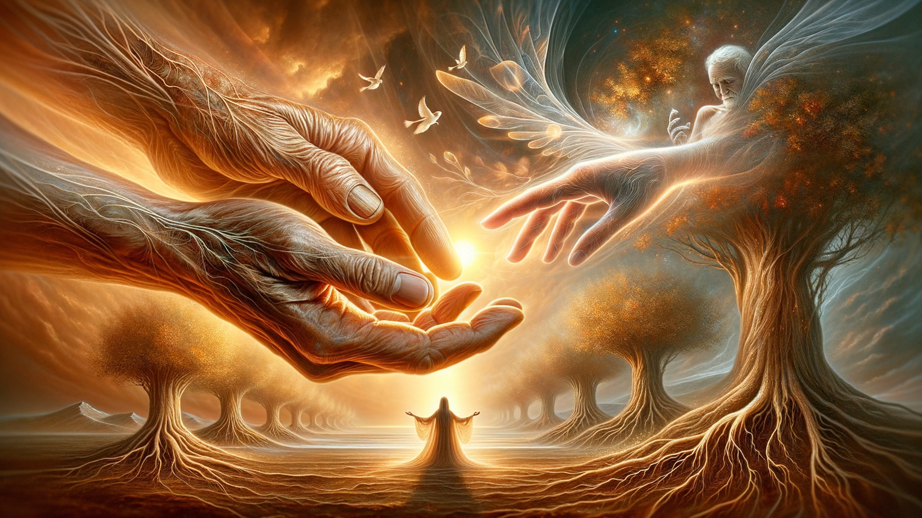 Surreal Landscape with Ethereal Light and Figures
