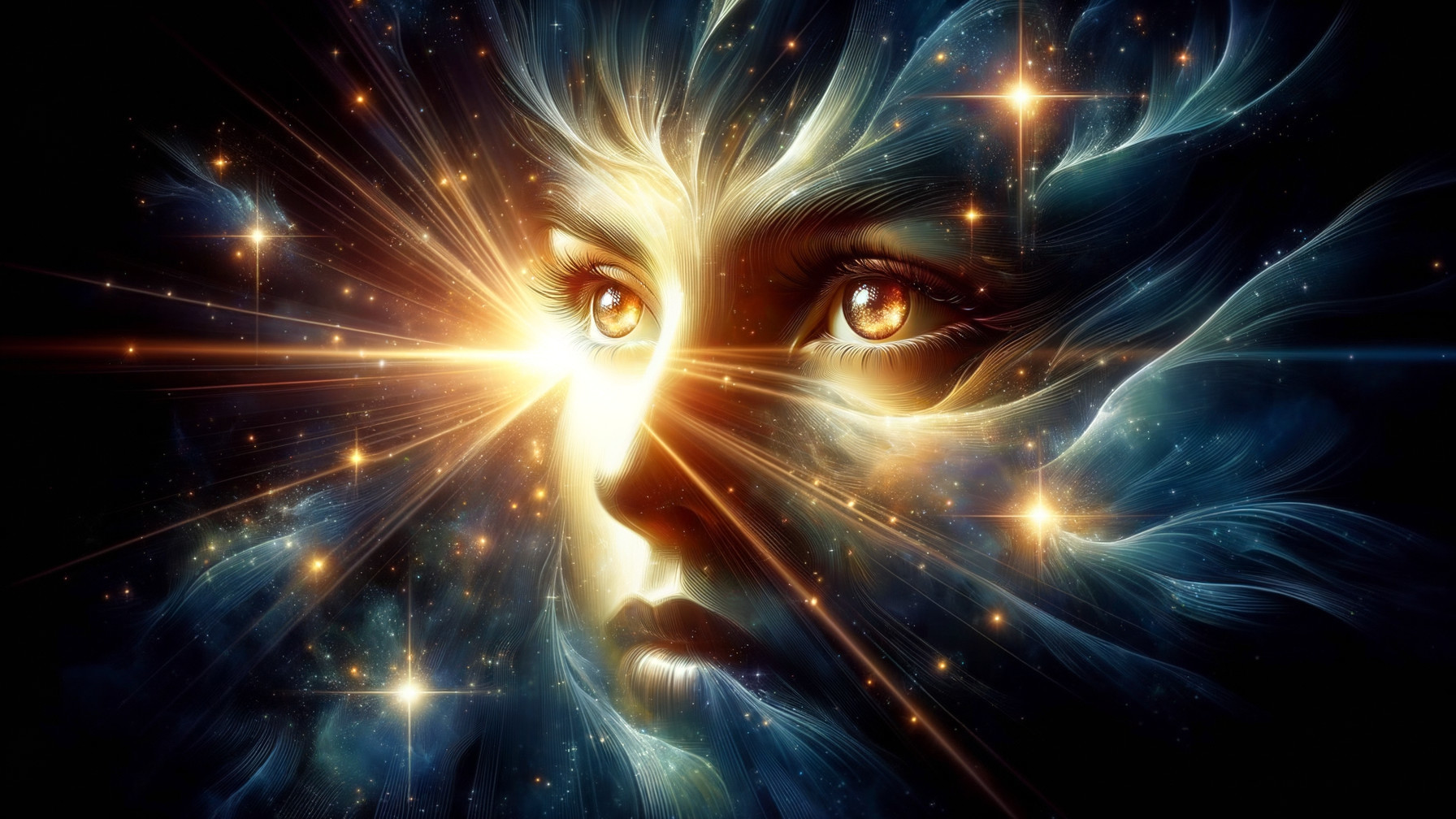 Close-up Digital Painting of Illuminated Woman's Face