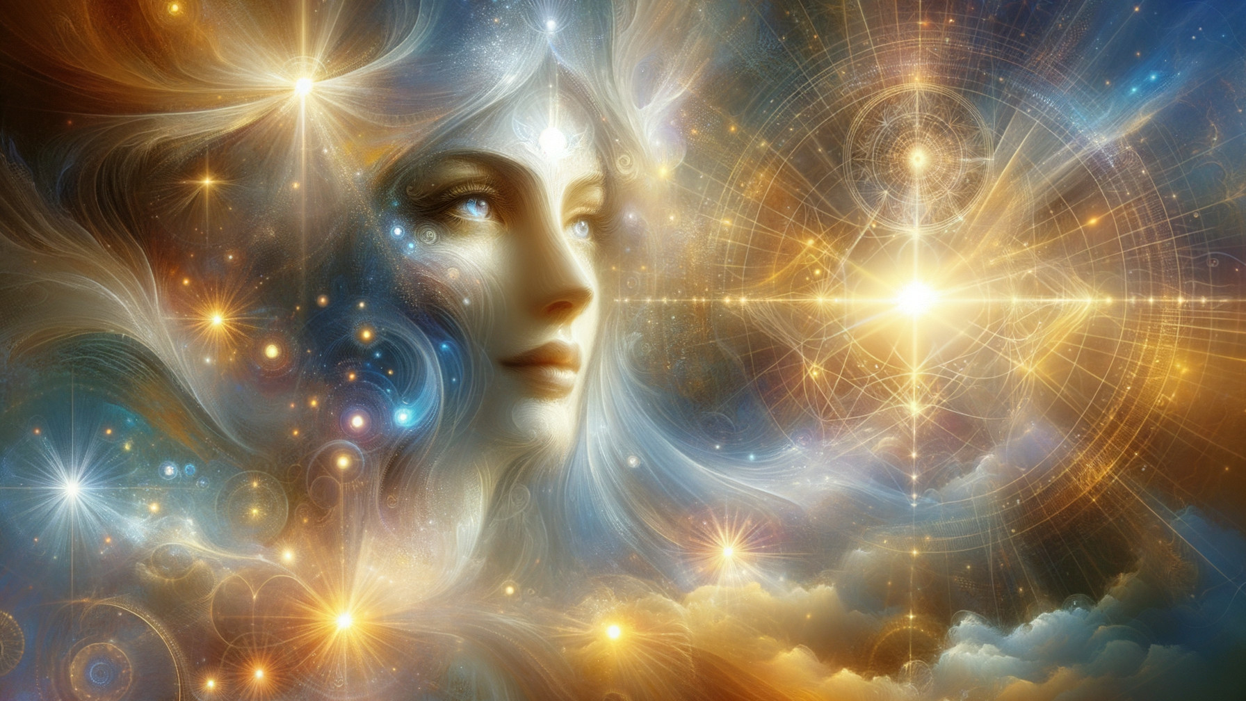 Celestial Feminine Figure with Cosmic Elements