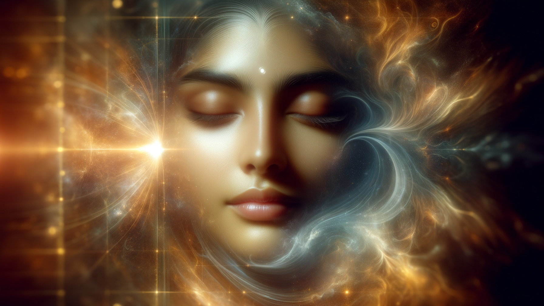 Close-Up of Young Indian Woman Meditating with Light