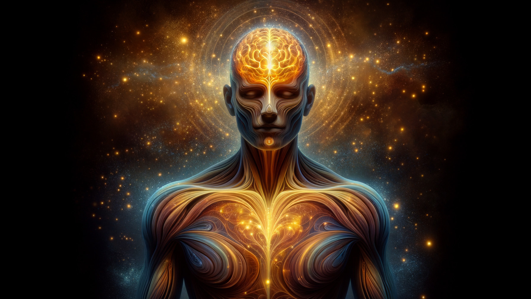 Surreal Human Figure with Luminescent Energy Lines