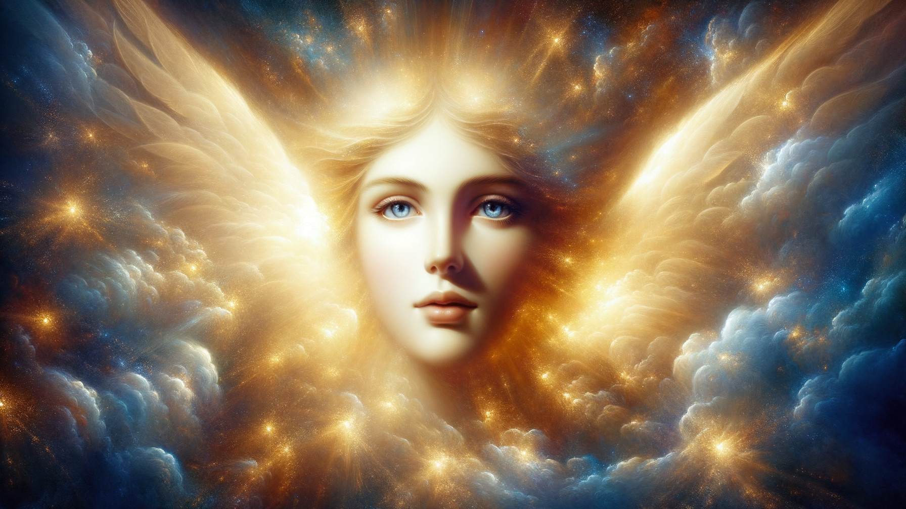 Celestial Figure with Ethereal Wings in Cosmic Setting