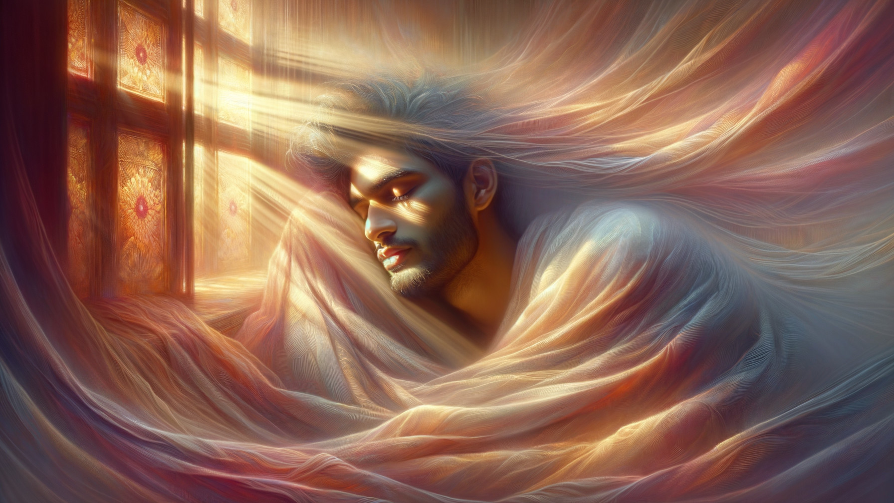Serene portrait of a young man in warm sunlight