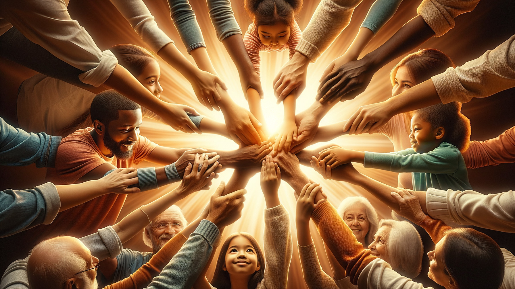 Diverse Community Gathering Under Central Bright Light