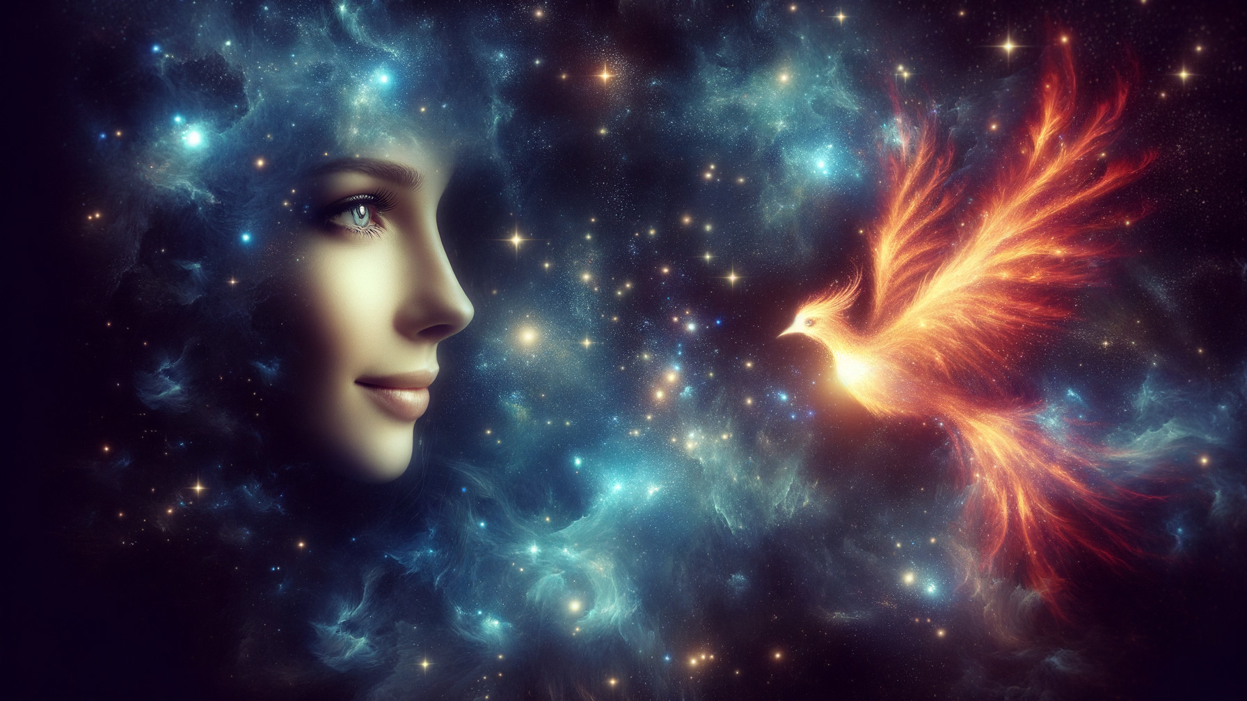 Cosmic Serenity with Phoenix in Starry Universe