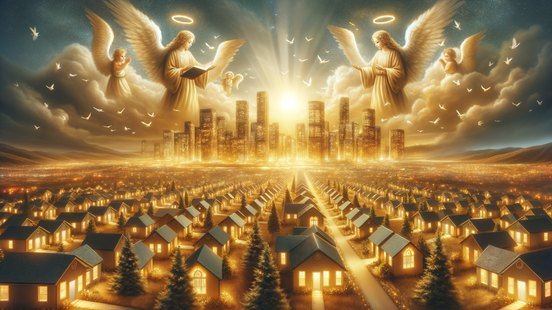 Celestial Angels Above a Luminous City Scene