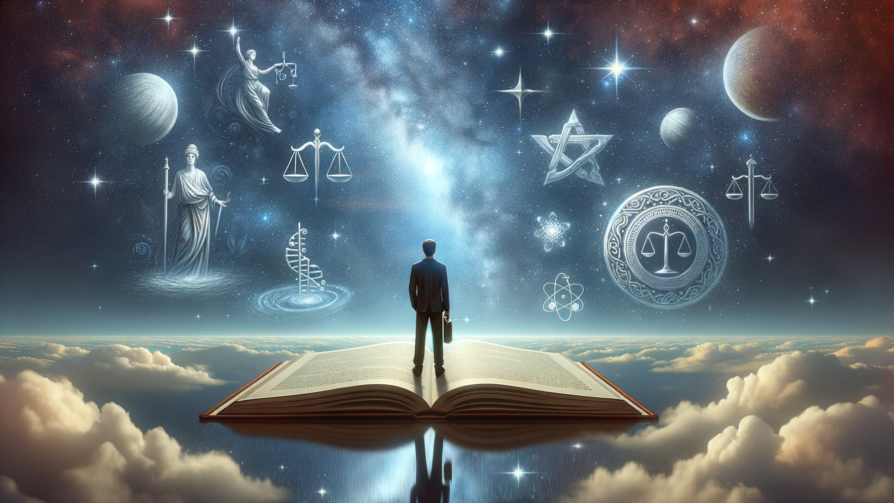 Cosmic Landscape with Symbols of Knowledge and Justice