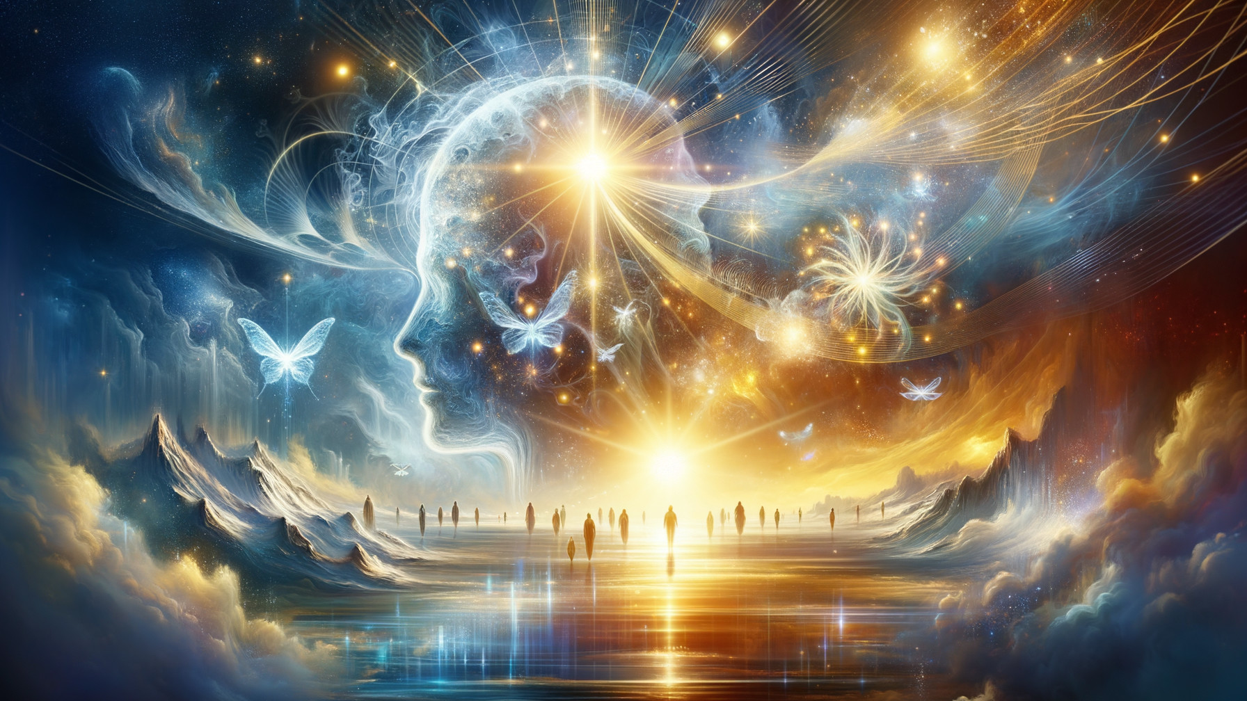 Surreal Cosmic Landscape with Stars and Butterflies