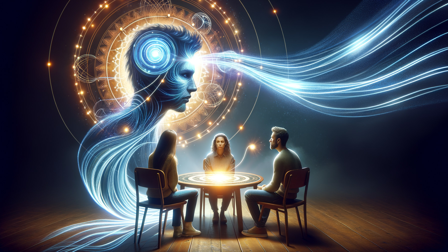 Mystical Gathering Around a Glowing Circular Table