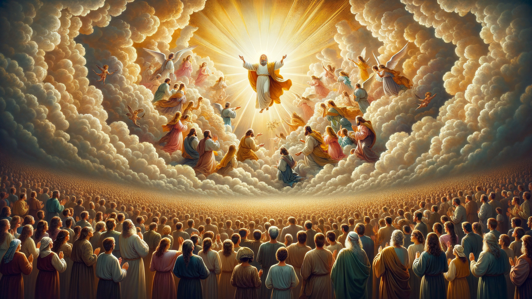 Renaissance Painting of the Rapture with Jesus and Angels