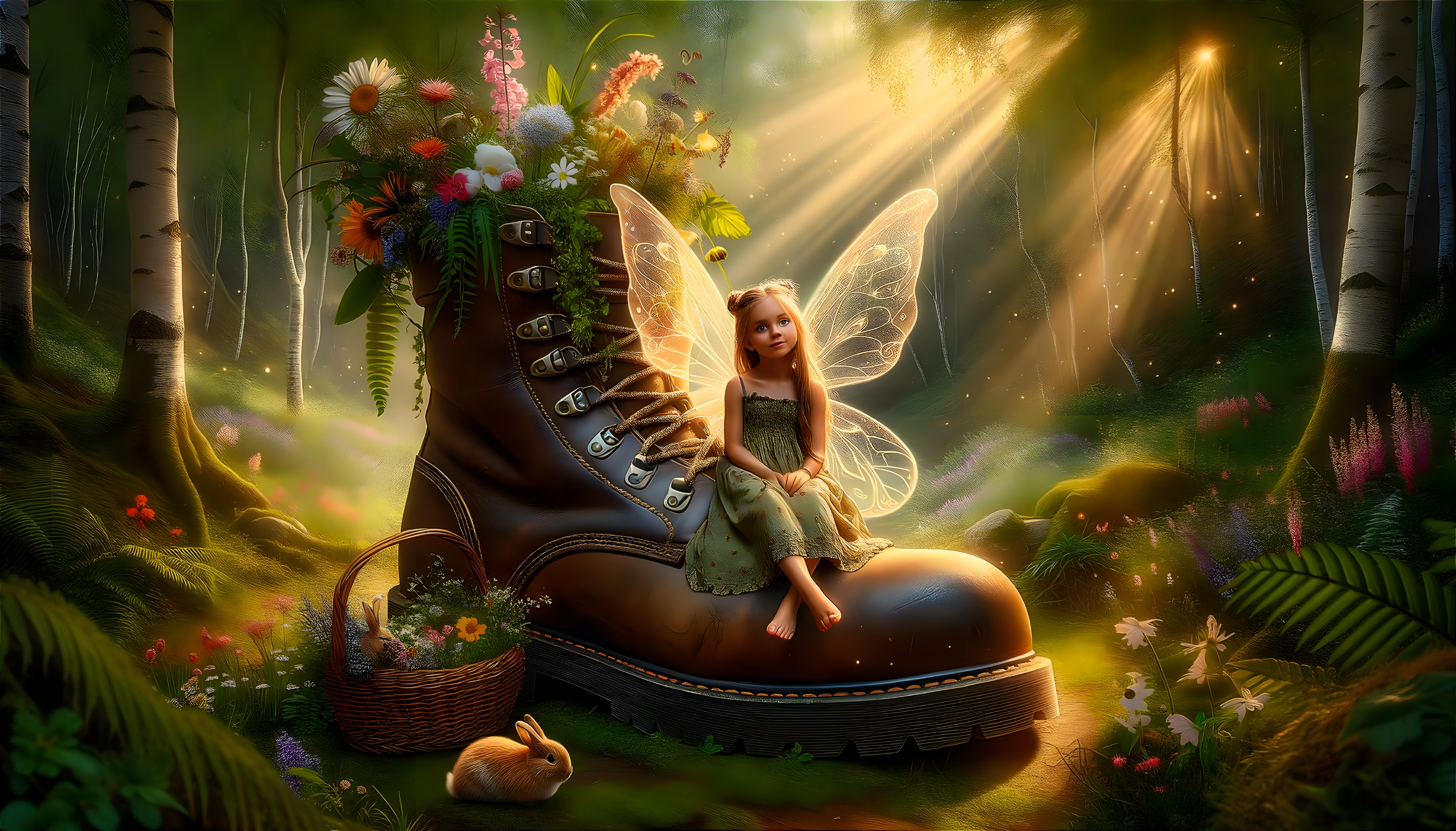 Whimsical Fairy Scene in a Magical Forest Setting