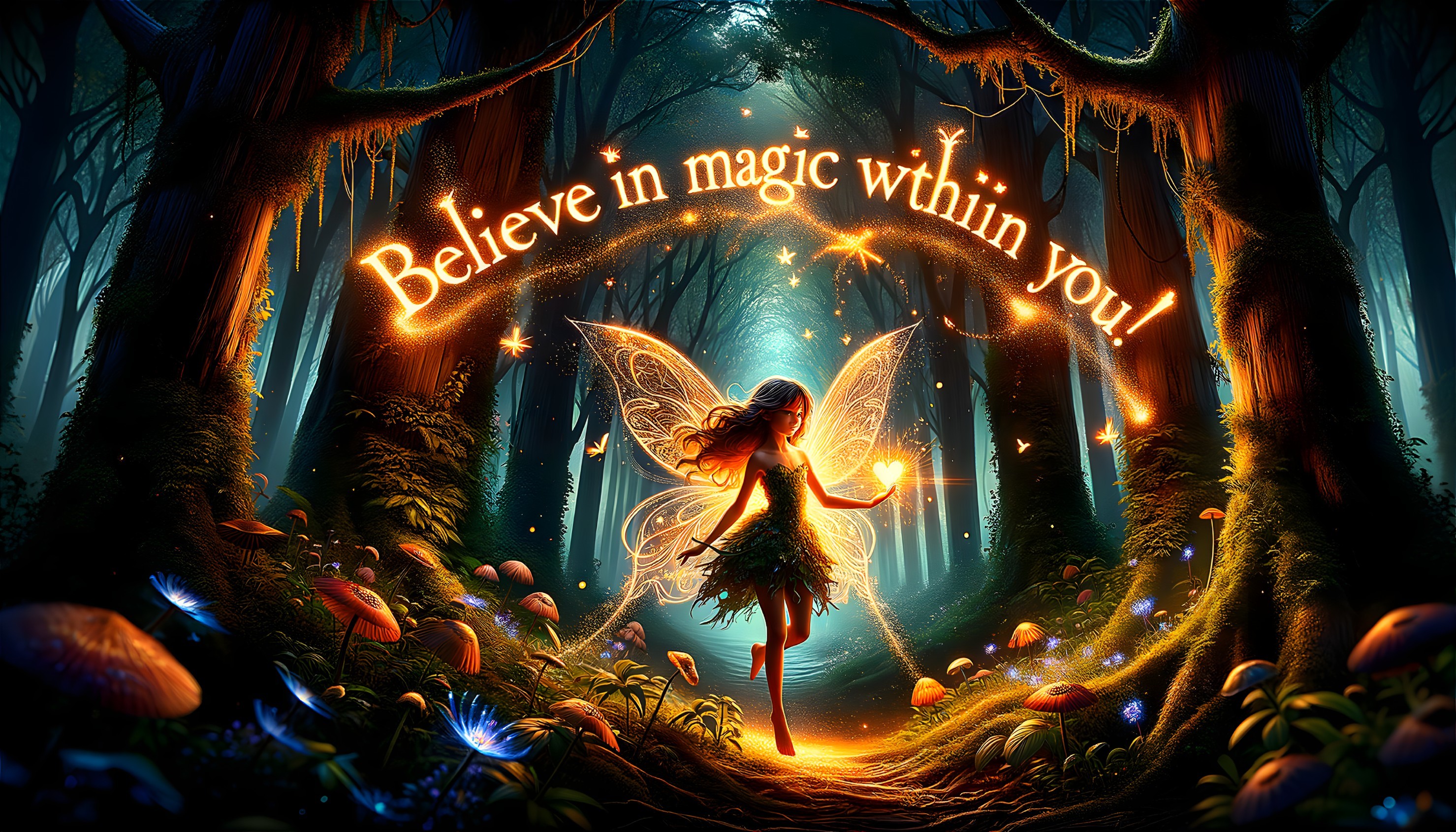 Whimsical Fairy in a Glowing Mystical Forest