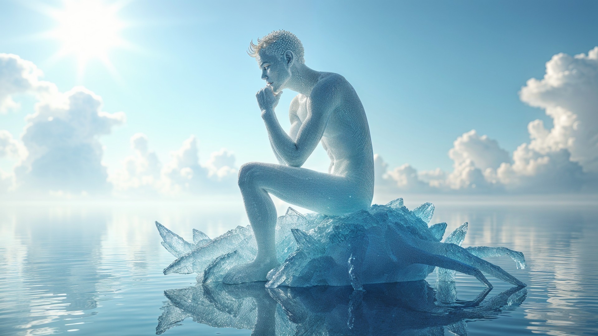 Translucent Ice Humanoid on Jagged Ice Formation