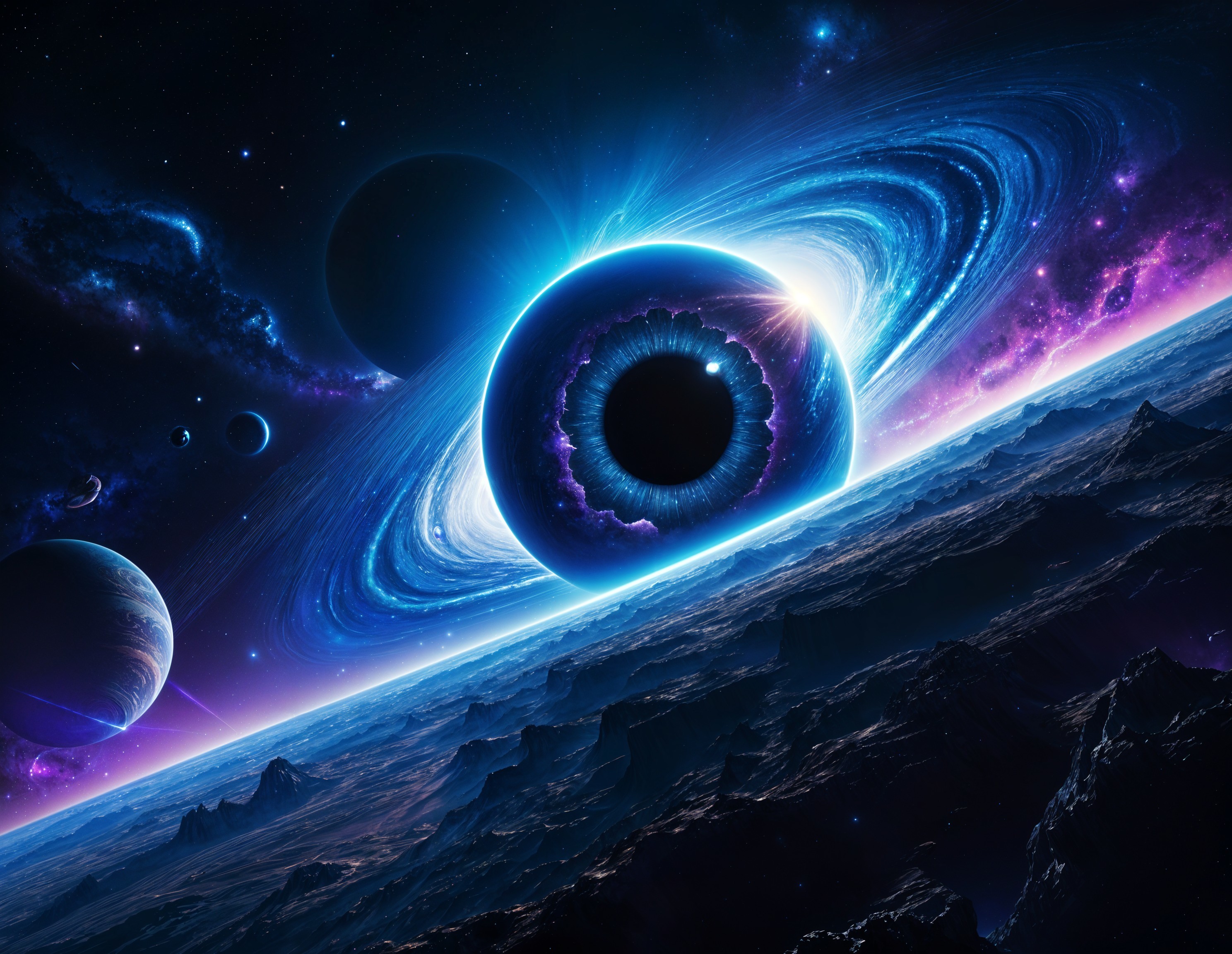 Cosmic Scene with Black Hole and Vibrant Colors