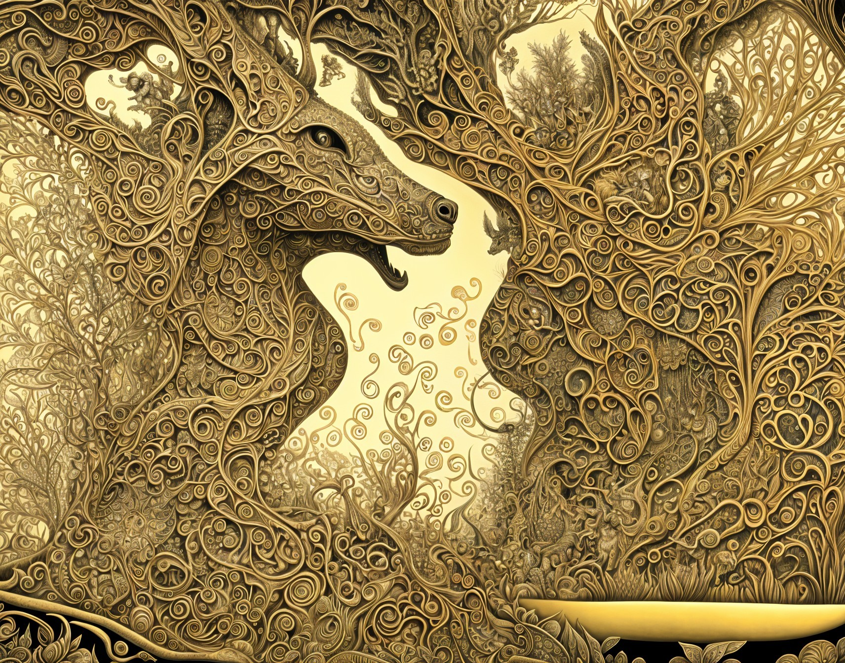 Majestic Deer with Vine Patterns in a Fantasy Forest
