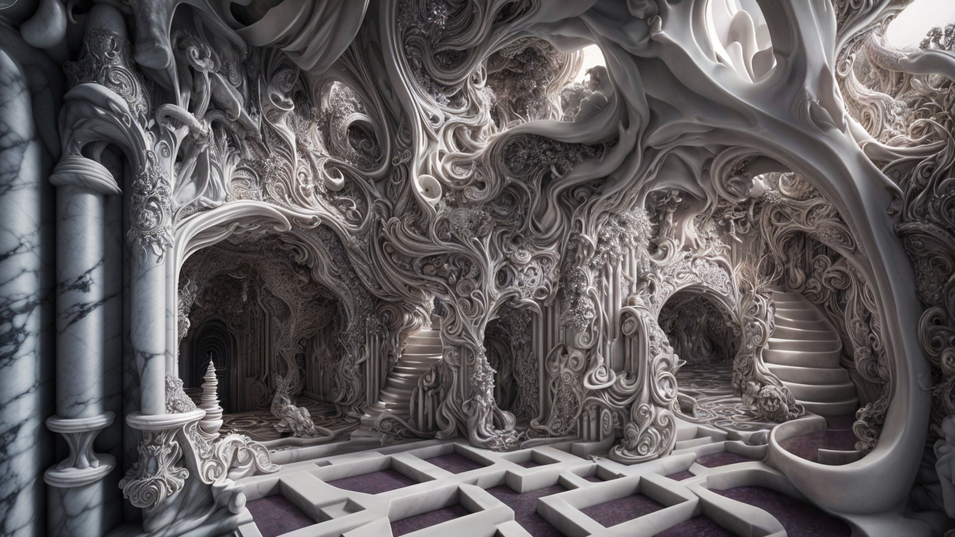 Surreal Architectural Space with Intricate Patterns