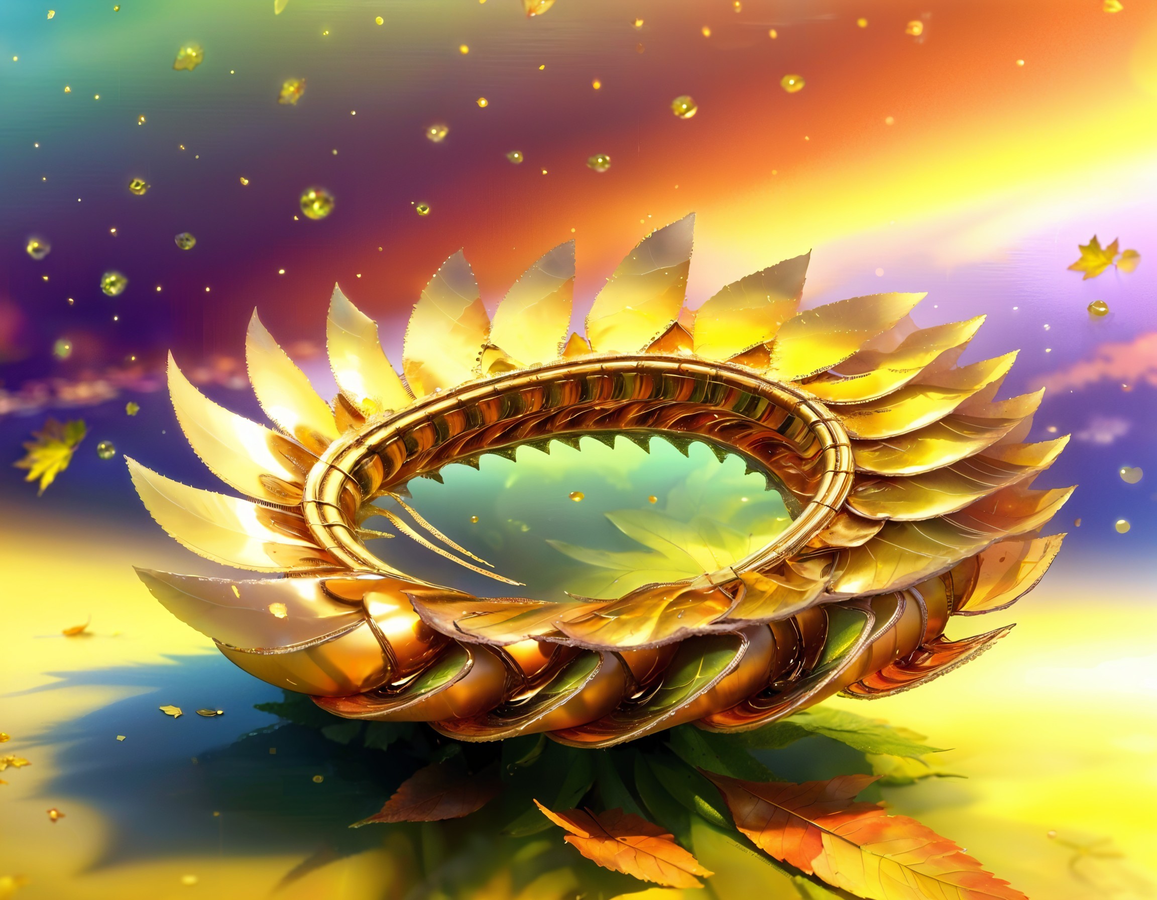 Golden sunflower structure with vibrant background design