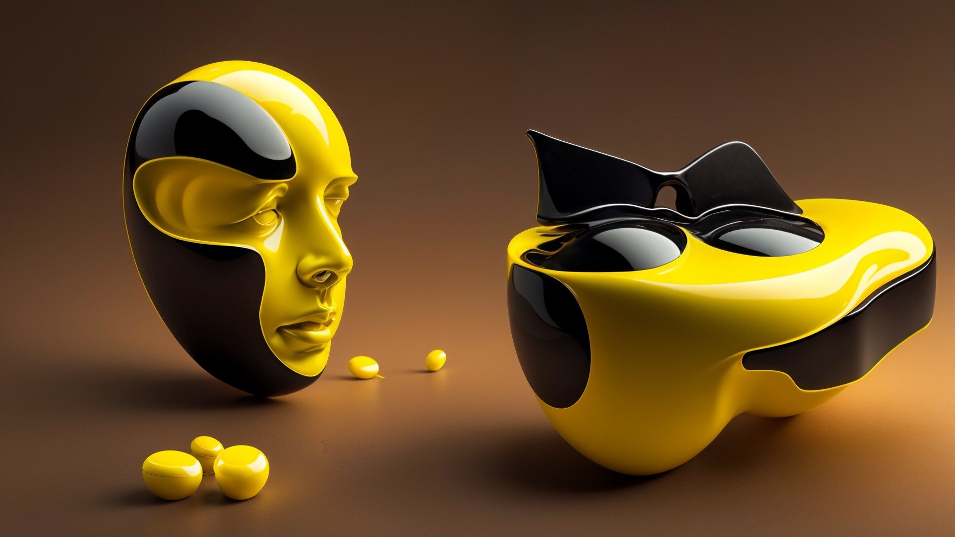 Contemporary Sculpture with Abstract Face and Colors