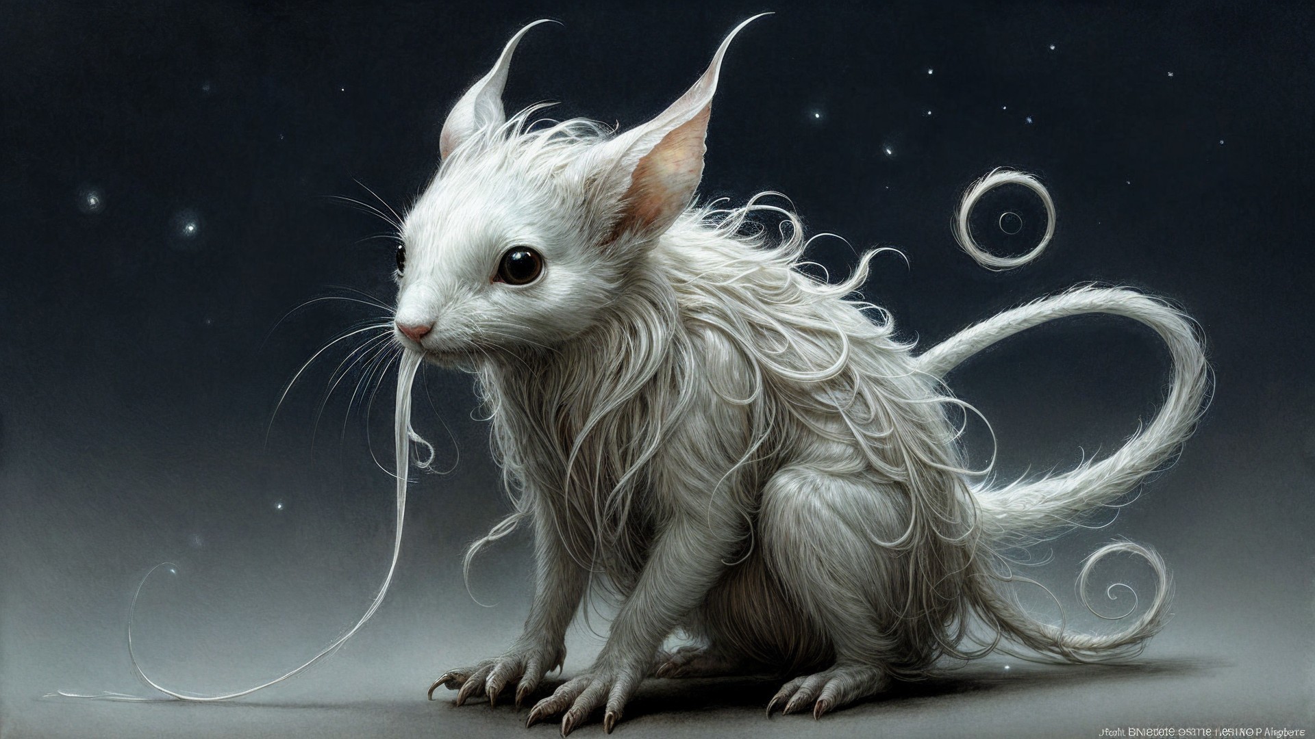 Whimsical Furry Creature with Fluffy White Coat