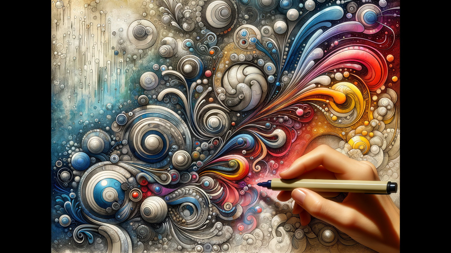 Vibrant Abstract Artwork with Swirling Patterns and Colors