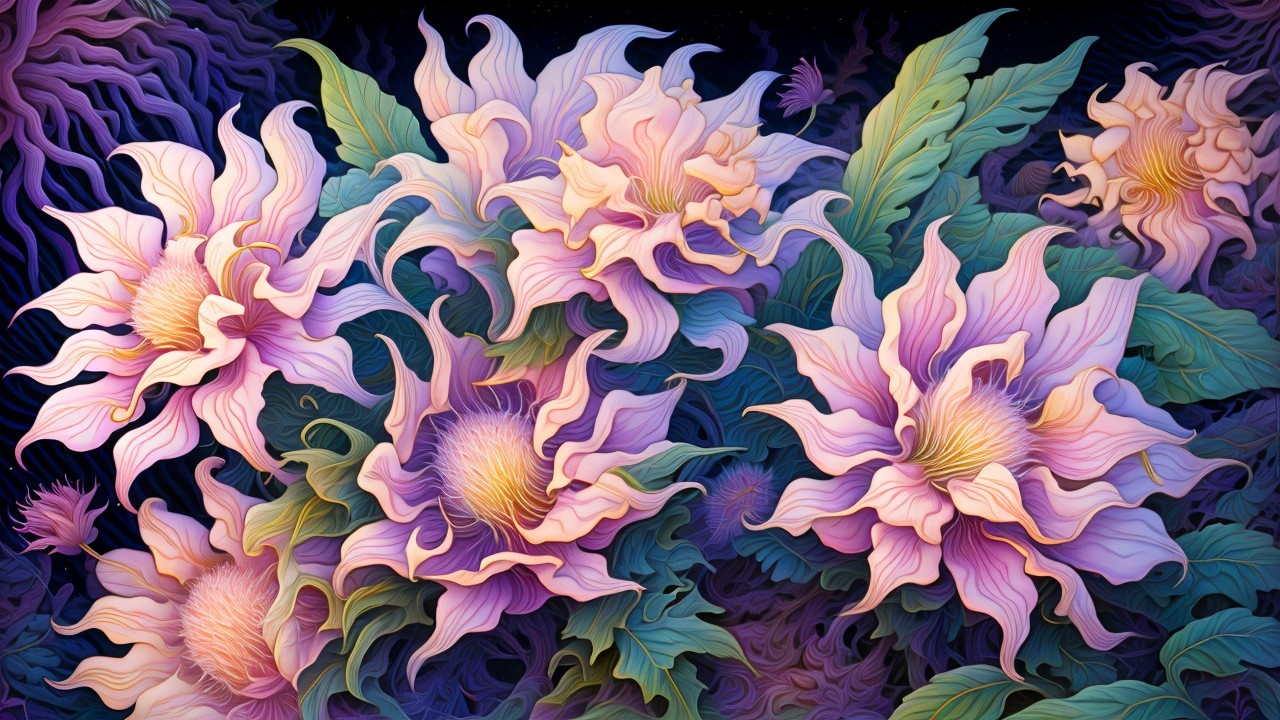 Intricate Fantasy Floral Wallpaper with Art Nouveau Style