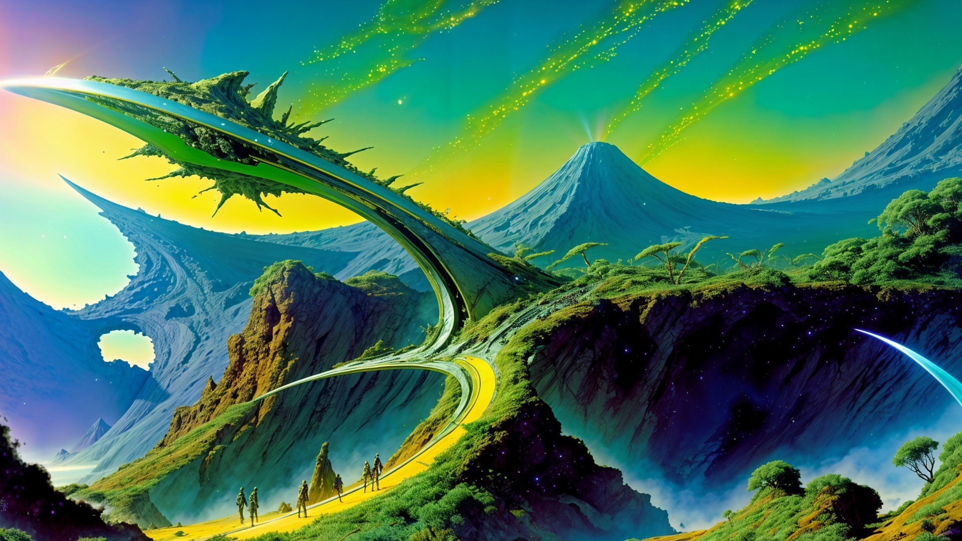 Surreal Alien Landscape with Vibrant Colors and Structures
